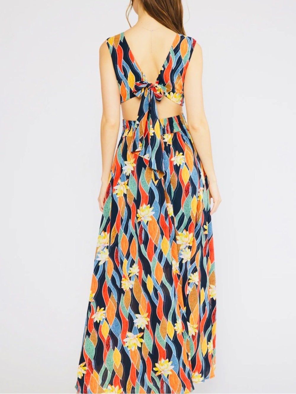 Fab’rik Atlas Printed Cut Out Maxi Dress sz. L - Picture 3 of 6